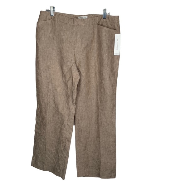 Coldwater Creek Pants - New Coldwater Creek Womens Natural Fit Stripe Linen Pants size 16P tan BNWT